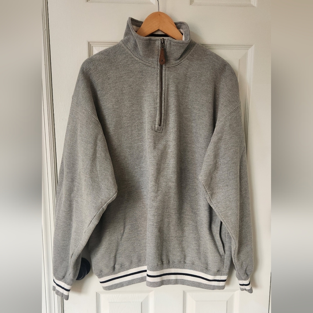 Santee Mens Cotton Blend Pullover Long Sleeve Text Quarter-Zip Sweater. Sz: L